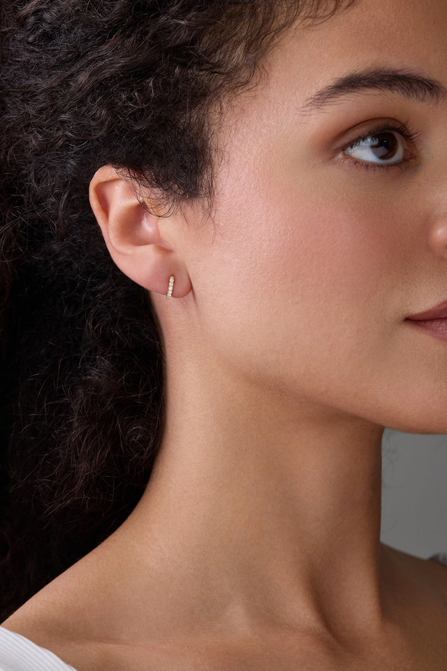 18K Yellow Gold Mini Diamond Bony Levy Huggie Earrings