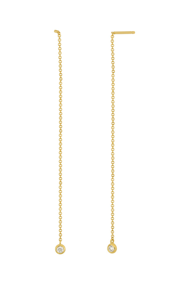 18K Yellow Gold Monaco Single Bezel Threader Earrings