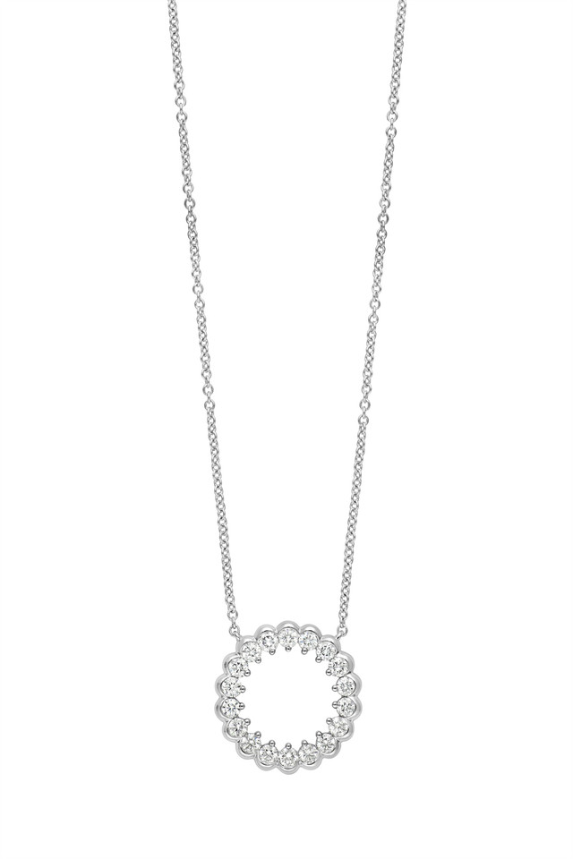 18K White Gold Diamond Liora Circle Mix Pendant  Necklace