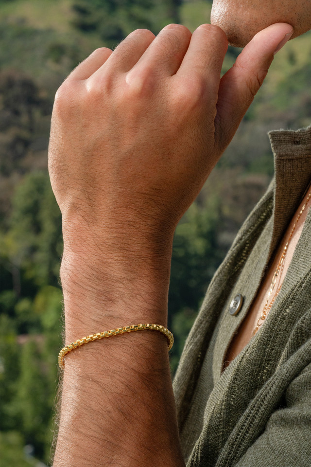 14K Yellow Gold Bony Levy Men's Box Chain Bracelet