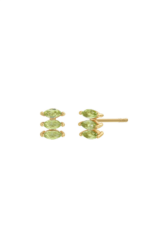 14K Yellow Gold Peridot Bony Levy Color Tri-Stud Earrings