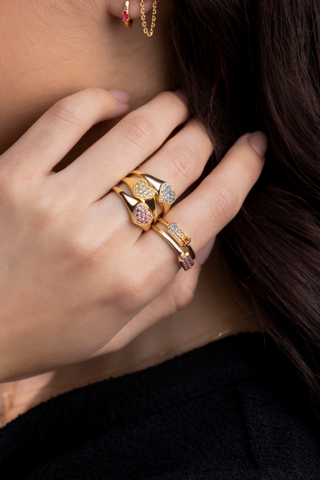 14K Yellow Gold Pave Peridot Rectangular Signet Ring