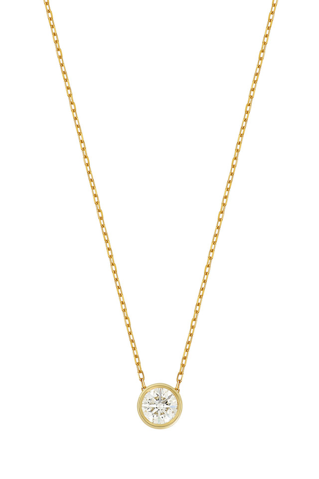 18K Yellow Gold Bezel Set Diamond Solitaire Pendant Necklace