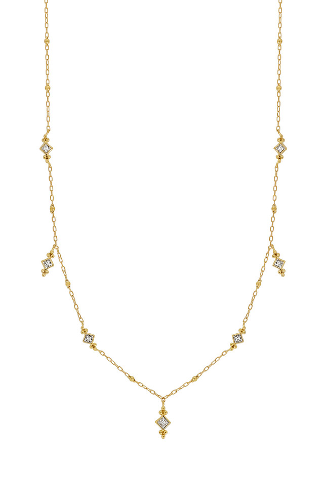 18K Yellow Gold Diamond Mykonos Drop Station Necklace