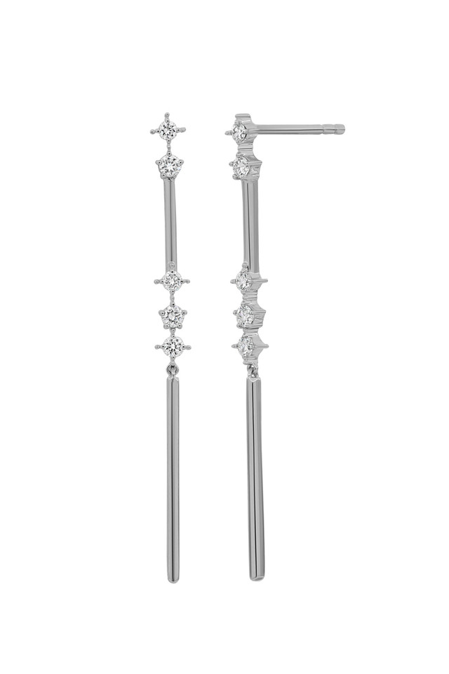 18K White Gold Diamond Aviva Linear Earrings 