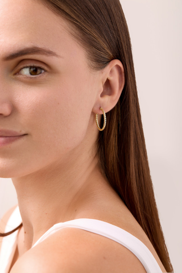 14K Yellow Gold Bony Levy Medium Texture Swirl Hoop Earrings