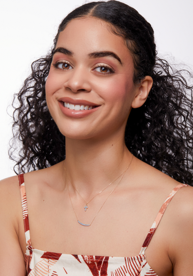 14K Yellow Gold Blue Topaz Bony Levy Color Bar Necklace