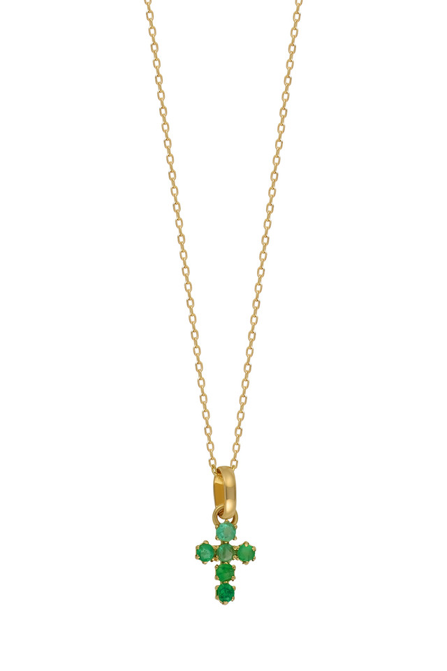 18K Yellow Gold Gemstone El Mar Mini Cross Pendant Necklace