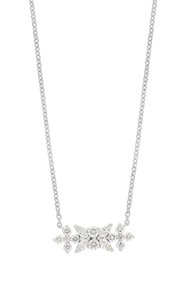 18K White Gold Natural Diamond Getty Floral Pendant Necklace