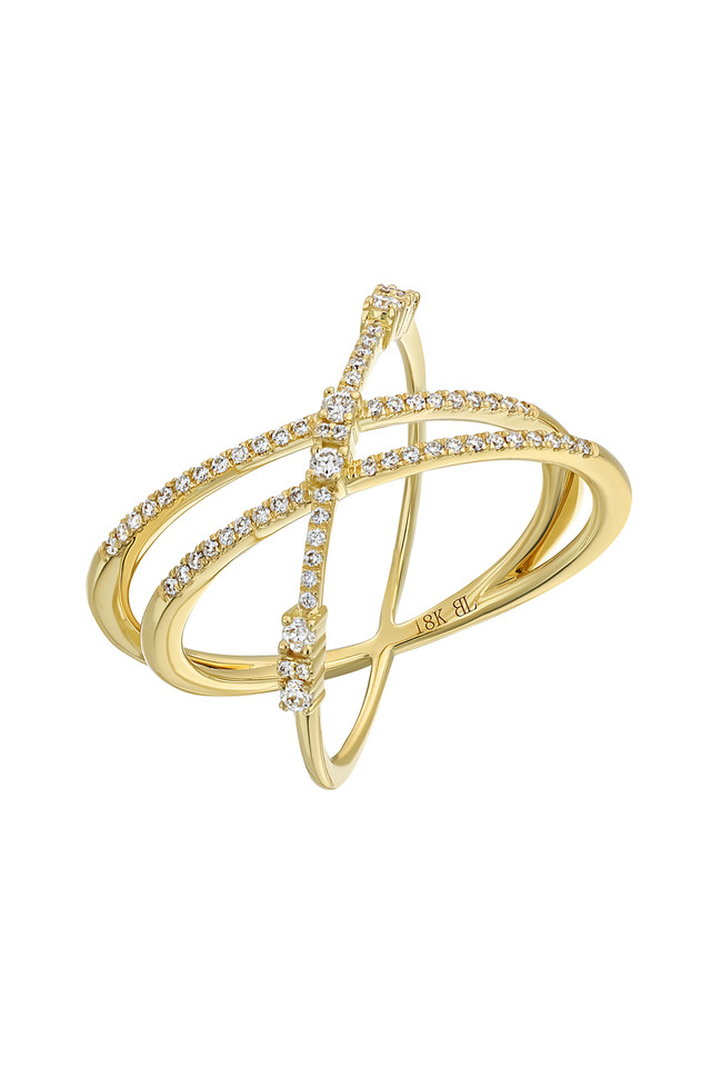 18K Yellow Gold Natural Diamond Audrey Crossover Ring