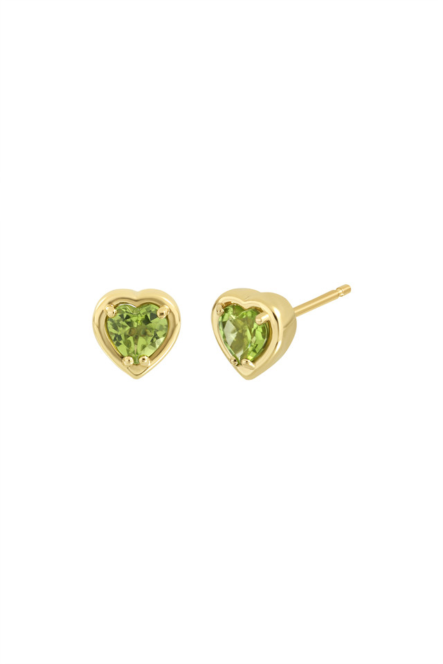 14K Yellow Gold Peridot Bony Levy Heart Stud Earrings