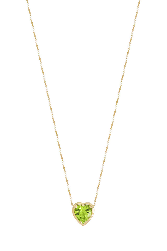 14K Yellow Gold Peridot Bony Levy Heart Pendant Necklace