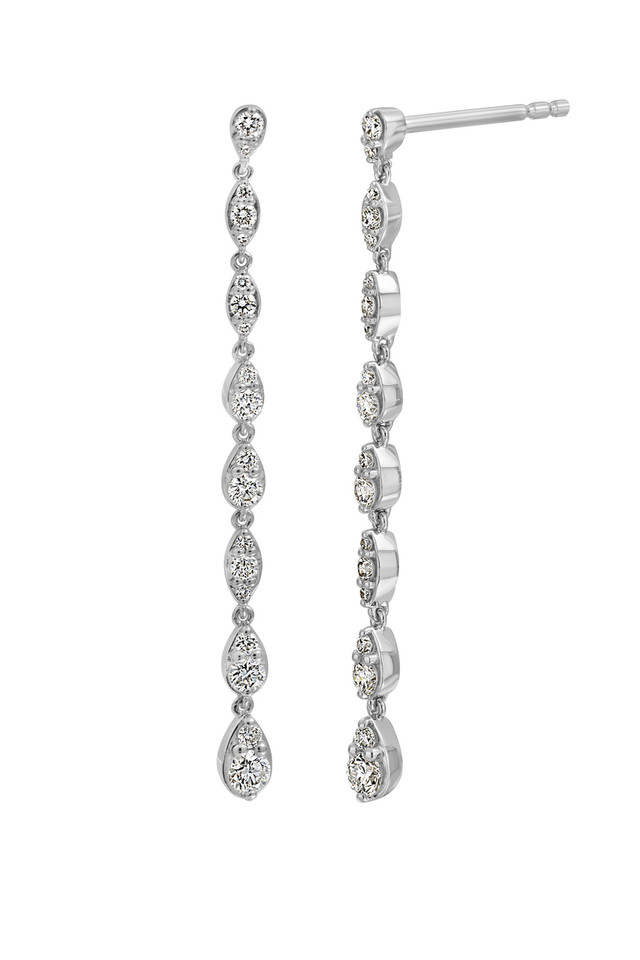 18K White Gold Diamond Getty Cluster Drop Earrings