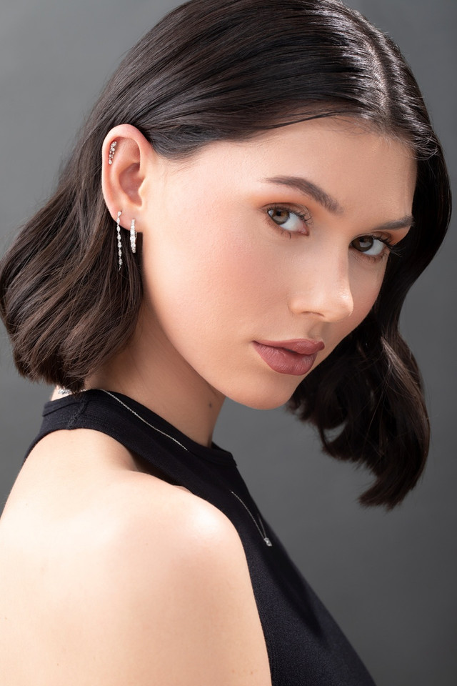 18K White Gold Diamond Getty Cluster Drop Earrings