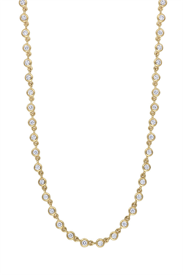 18K Yellow Gold Diamond Monaco Tennis Necklace