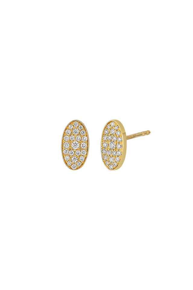 18K Yellow Gold Diamond Mika Pave Oval Stud Earrings