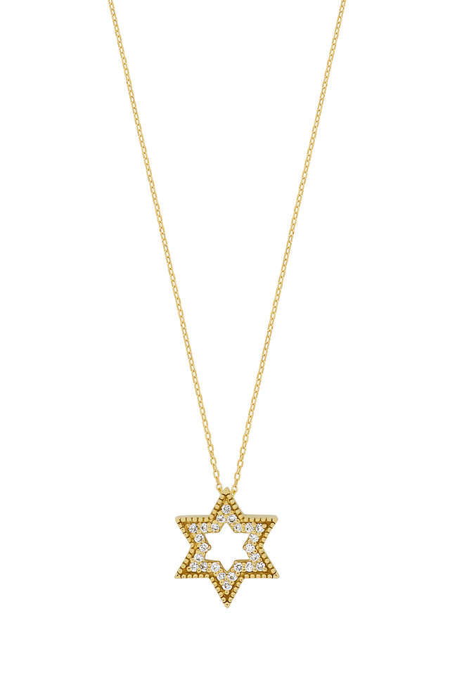 18K Yellow Gold Bardot Diamond Star Of David Pendant Necklace