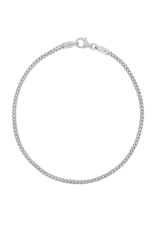 14K White Gold Men's Square Wheat Chain Bracelet