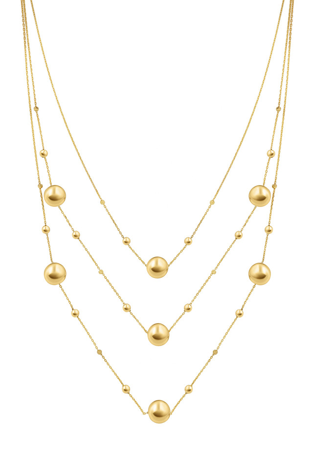 14K Yellow Gold  Multi Strand Ball Necklace
