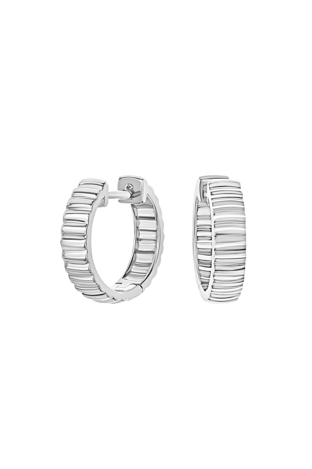 14K White Gold Fluted Huggie Hoop Earrings