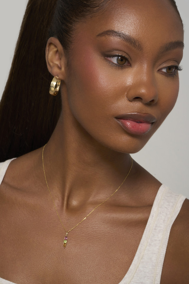 14K Yellow Gold Mixed Stone Bar Pendant Necklace