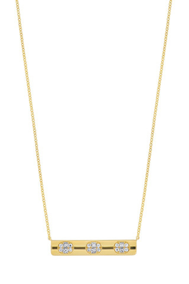 18K Yellow Gold Diamond Mika Oval Cluster Bar Necklace
