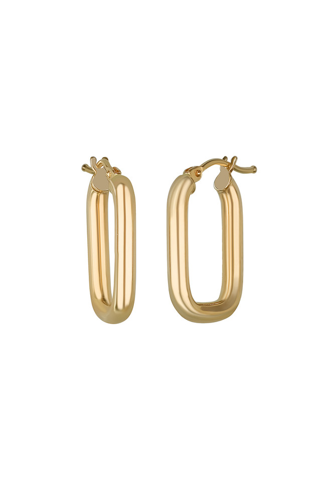 14K Yellow Gold Rectangle Hoop Earrings