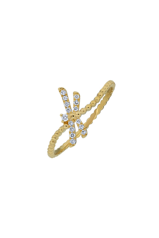 18K Yellow Gold Diamond Bony Levy Icon Dragonfly Stackable Ring