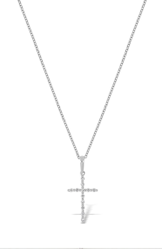 18K White Gold Diamond Bony Levy Cross Pendant Necklace
