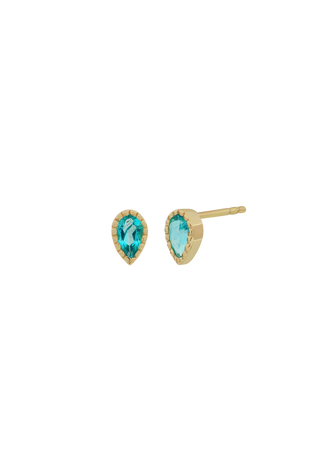 14K Yellow Gold Paraiba Topaz Pear Shape Stud Earrings
