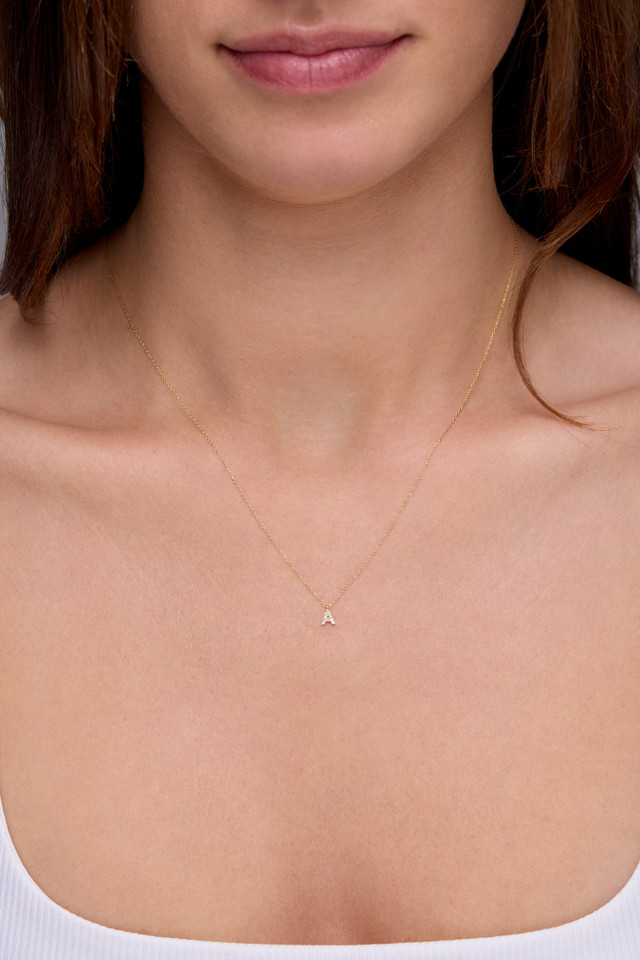18K Yellow Gold Diamond Bony Levy Mini Icon Initial Pendant Necklace 
