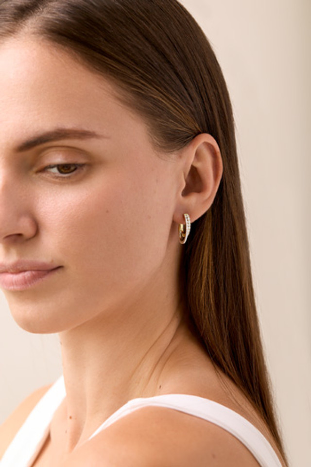 18K White and Yellow Gold Diamond Bardot Hoop Earrings