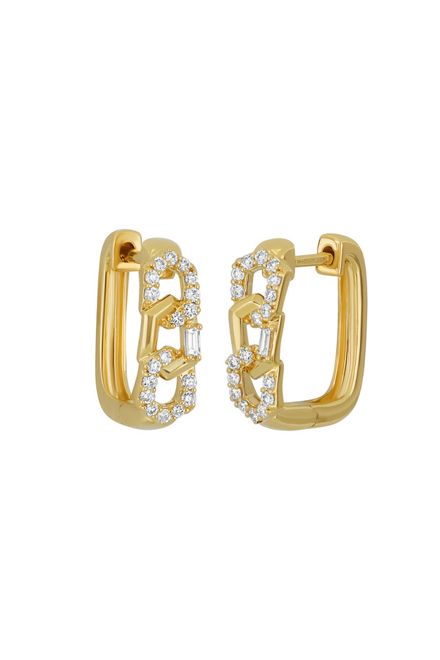 18K Yellow Gold Diamond Varda Link Hoop Earrings