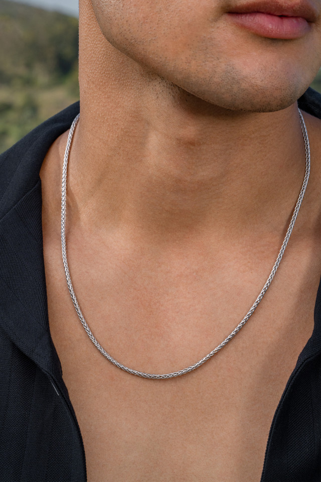 14K White Gold Bony Levy Men's Wheat Chain Necklace