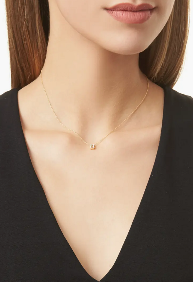 18K Yellow Gold Diamond Bony Levy Initial Pave Pendant Necklace