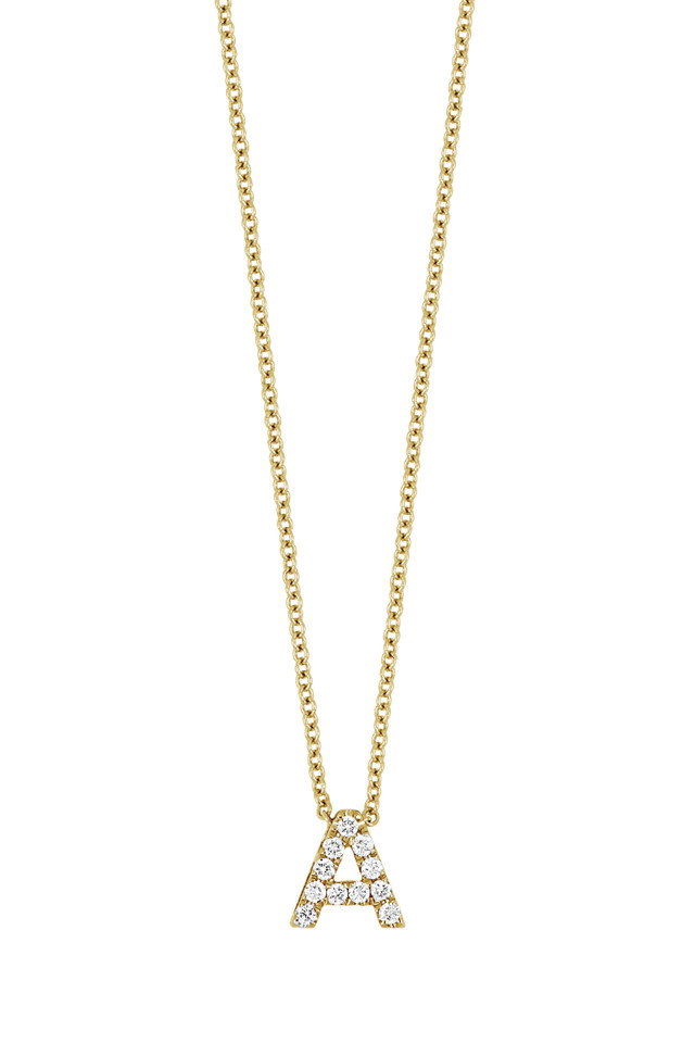 18K Yellow Gold Diamond Bony Levy Initial Pave Pendant Necklace