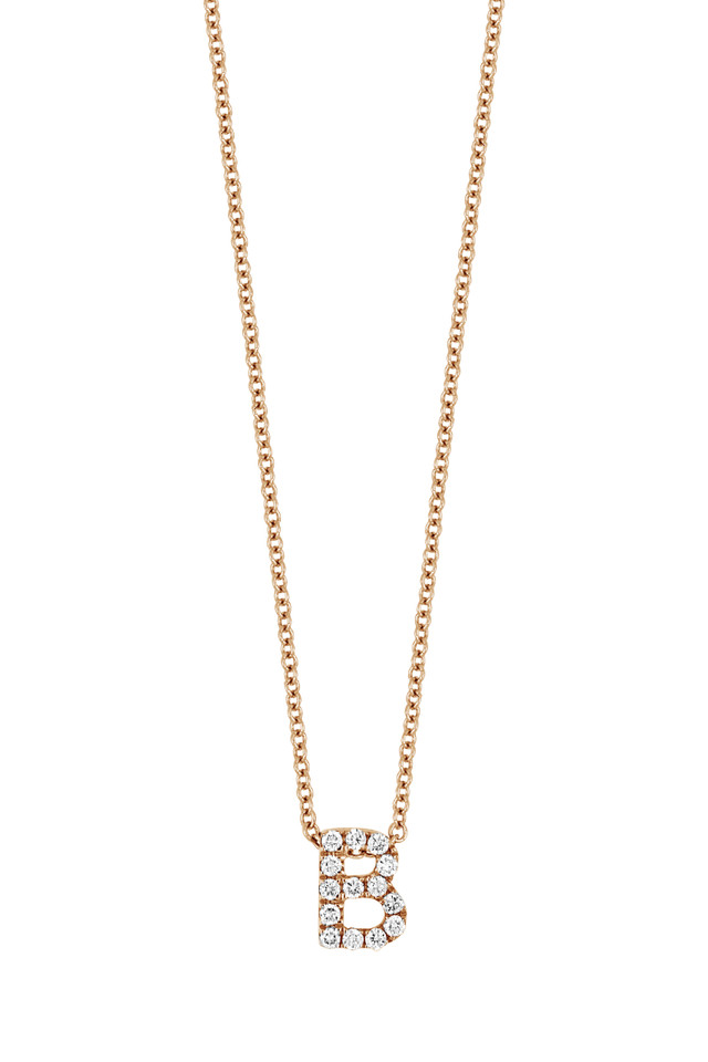 18K Rose Gold Diamond Bony Levy Initial Pave Pendant Necklace 