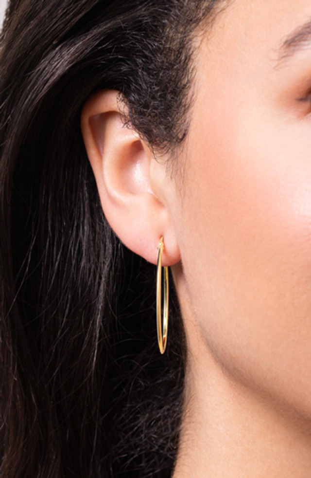 14K Yellow Gold Bony Levy Thin Long Hoop Earrings