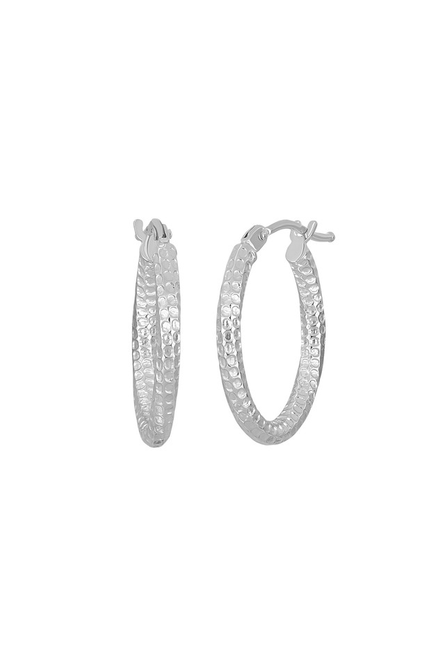 14K White Gold Bony Levy Textured Delicate Small Hoop Earrings