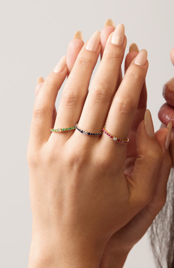 18K White Gold Mixed Stones w/ Natural Diamond El Mar Sapphire Thin Stackable Ring