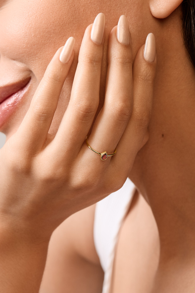 14K Yellow Gold Bony Levy Amethyst Pear Thin Stackable Ring