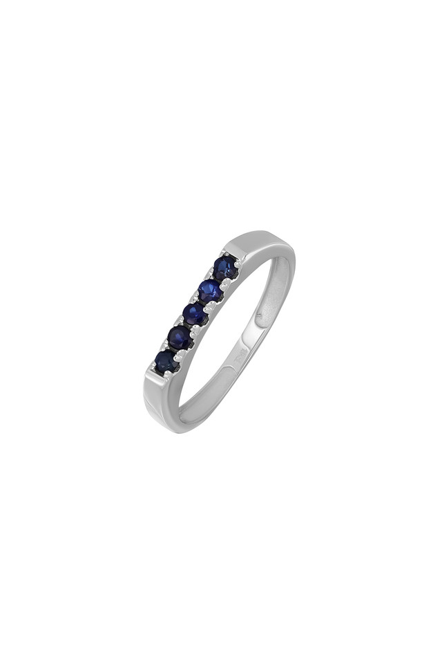 18K White Gold Blue Sapphire El Mar Five Stone Stackable Ring
