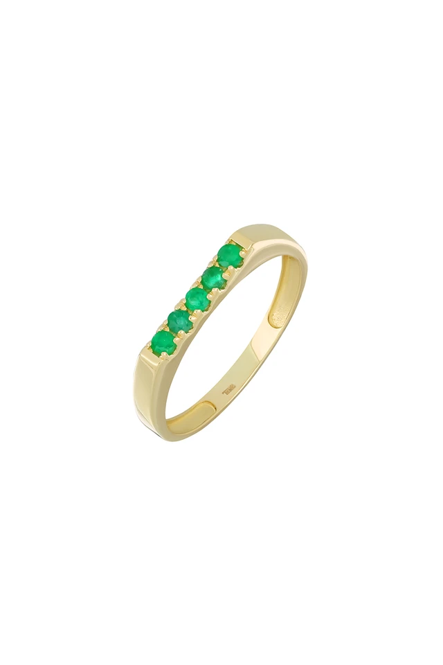 18K Yellow Gold Emerald El Mar Five Stone Stackable Ring