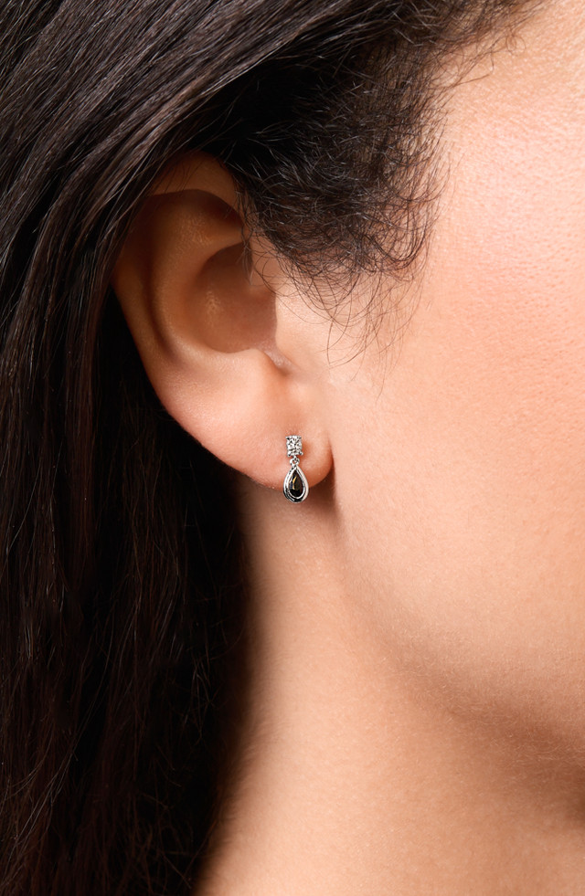 18K White Gold Mixed Stones w/ Natural Diamond El Mar Pear Drop Earrings