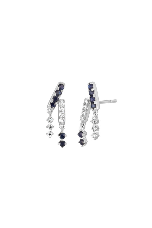 18K White Gold Mixed Stones w/ Natural Diamond El Mar Delicate Stud Earrings