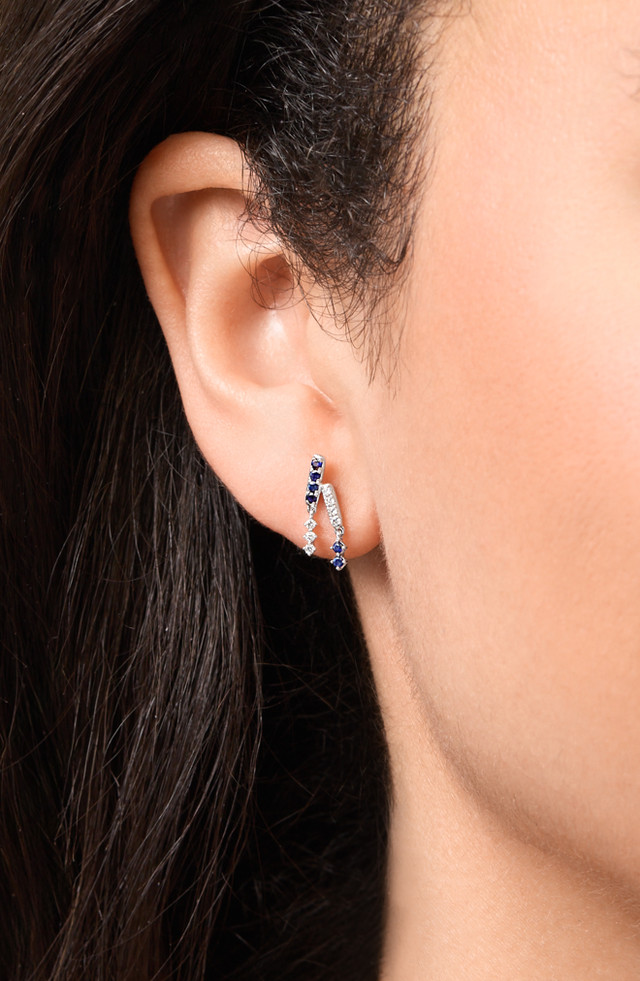 18K White Gold Mixed Stones w/ Natural Diamond El Mar Delicate Stud Earrings