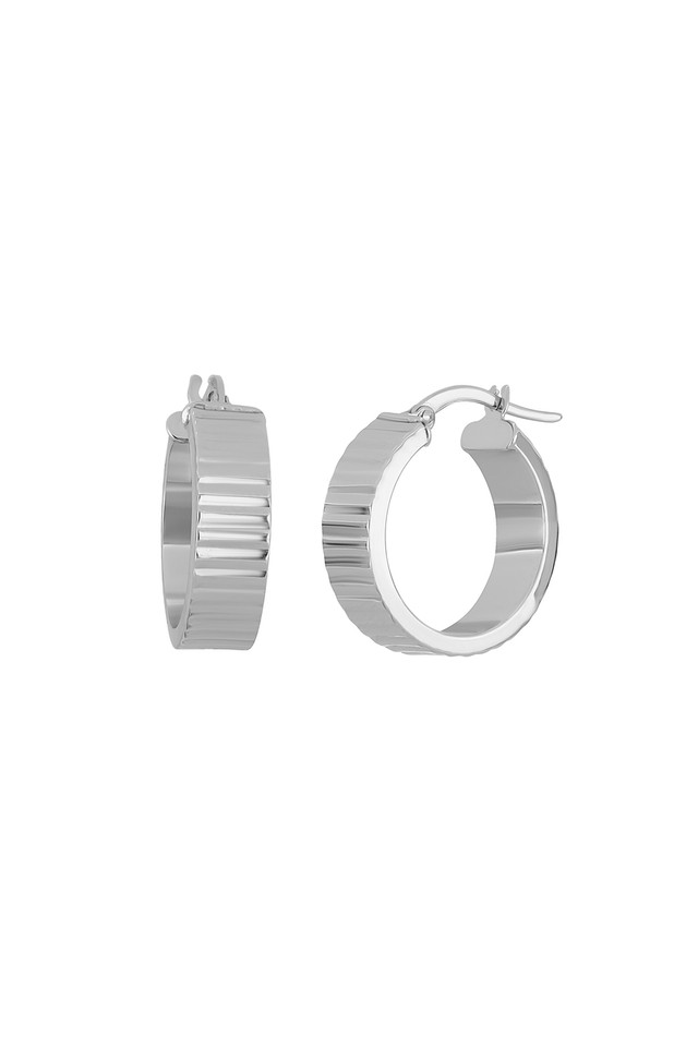 14K White Gold Bony Levy Flat Textured Hoop Earrings