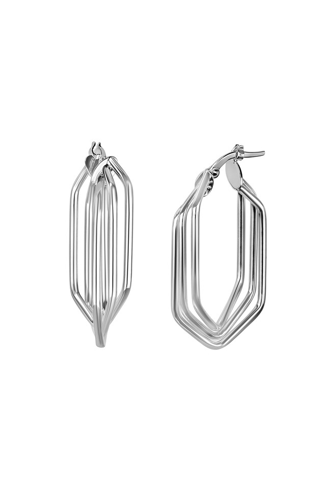 14K White Gold Bony Levy Overlap Shape Hoop Earrings