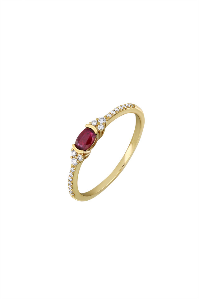 18K Yellow Gold Mixed Stones w/ Natural Diamond El Mar Ruby Oval Ring