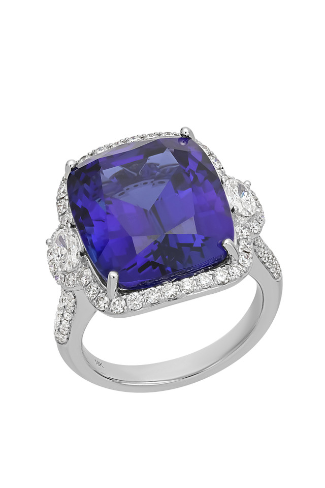 18K White Gold Tanzanite w/ Diamond Bony Levy Limited Edition Crown Light Statement Ring